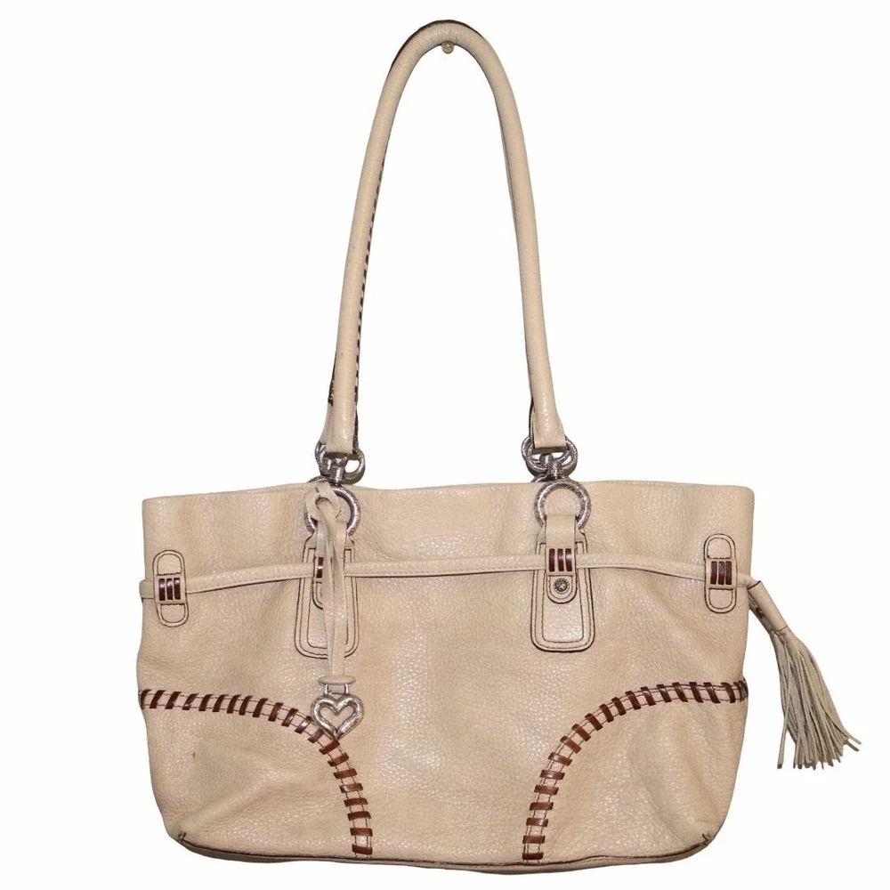 Brighton Beige Pebbled Leather‎ Hobo Shoulder Handbag Purse Bag